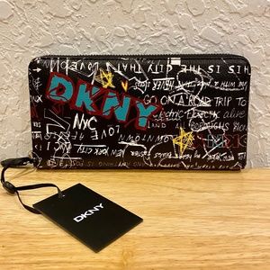 DKNY Graffiti Black Multicolor Zip Around Wallet